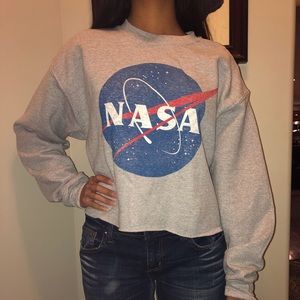 grey NASA cropped hoodie